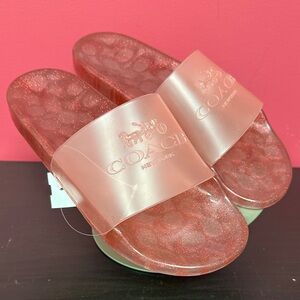 Coach Ulyssa Pink💗Glitter Rubber Slide Sandals! All the FUNS! The CLEAR choice!